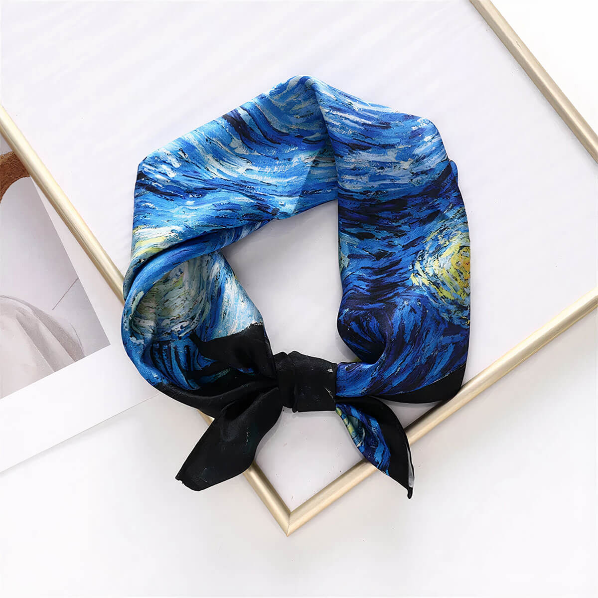 Weight and texture showcase of premium art silk scarf