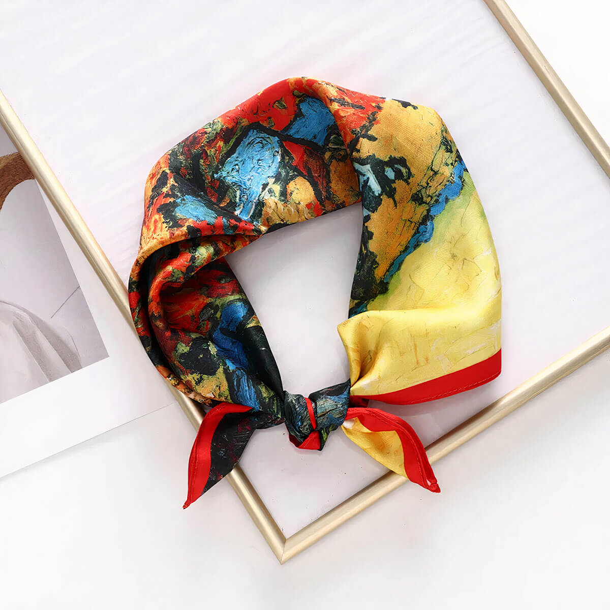 Van Gogh Wheat Field silk scarf styled as luxury bag accessory