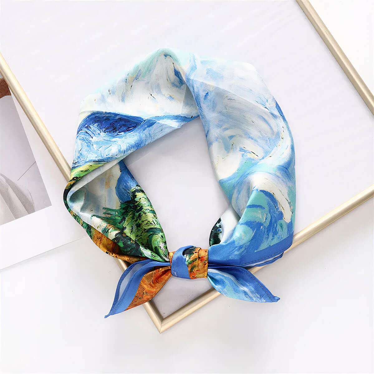 Silk scarf care instructions and quality certification display