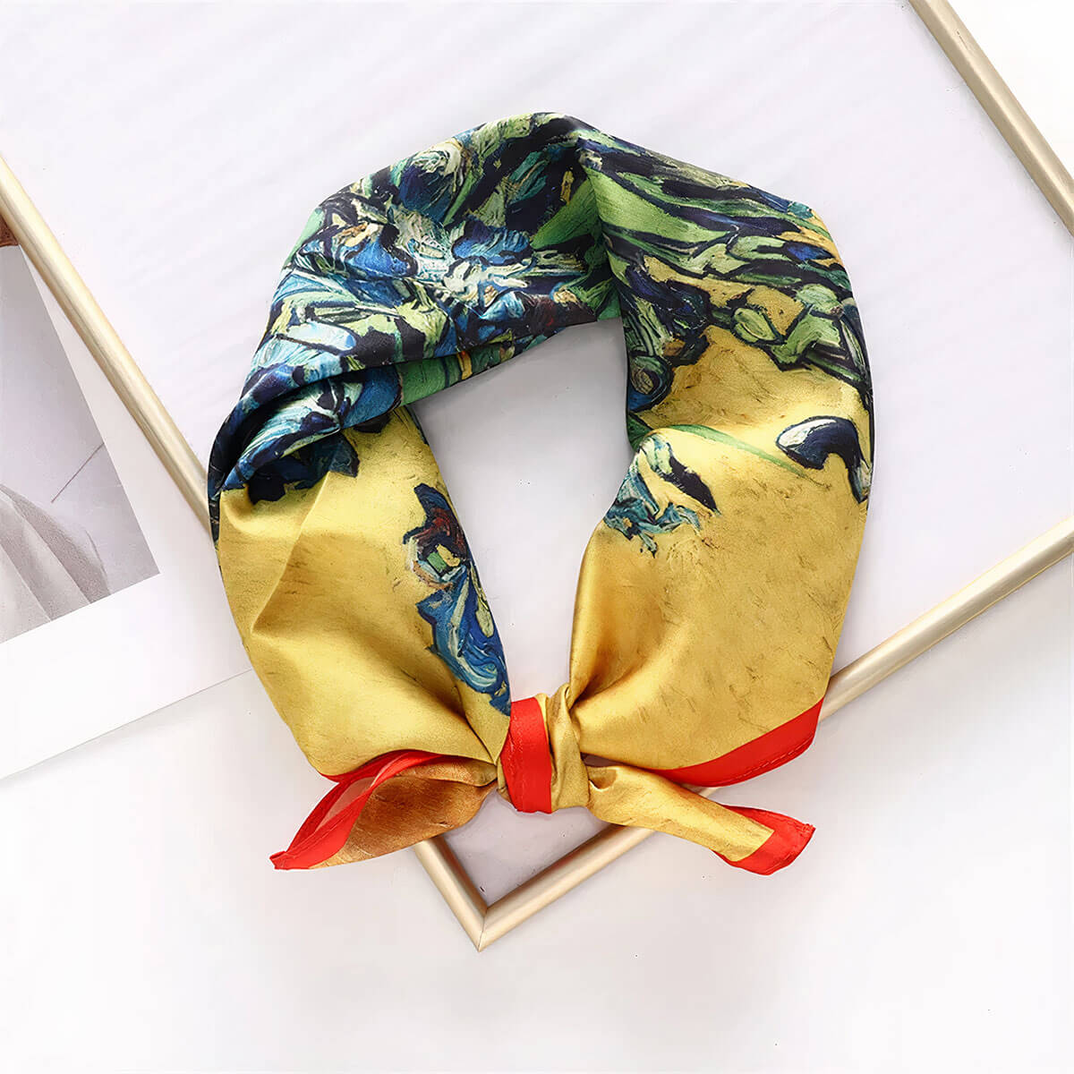 Premium packaging and authentication card for Van Gogh silk scarves