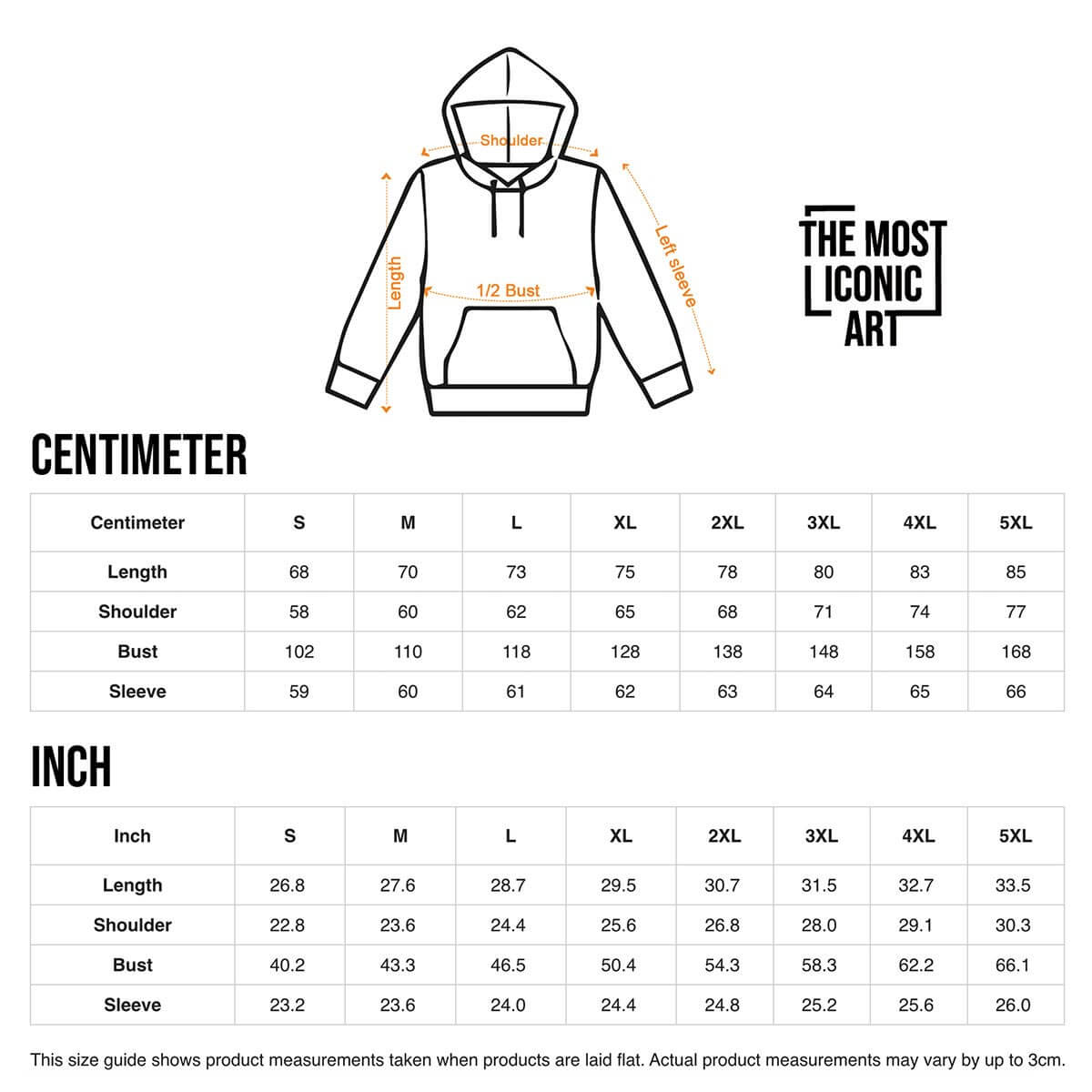 Artistic hoodie by Rembrandt painting - Size Chart