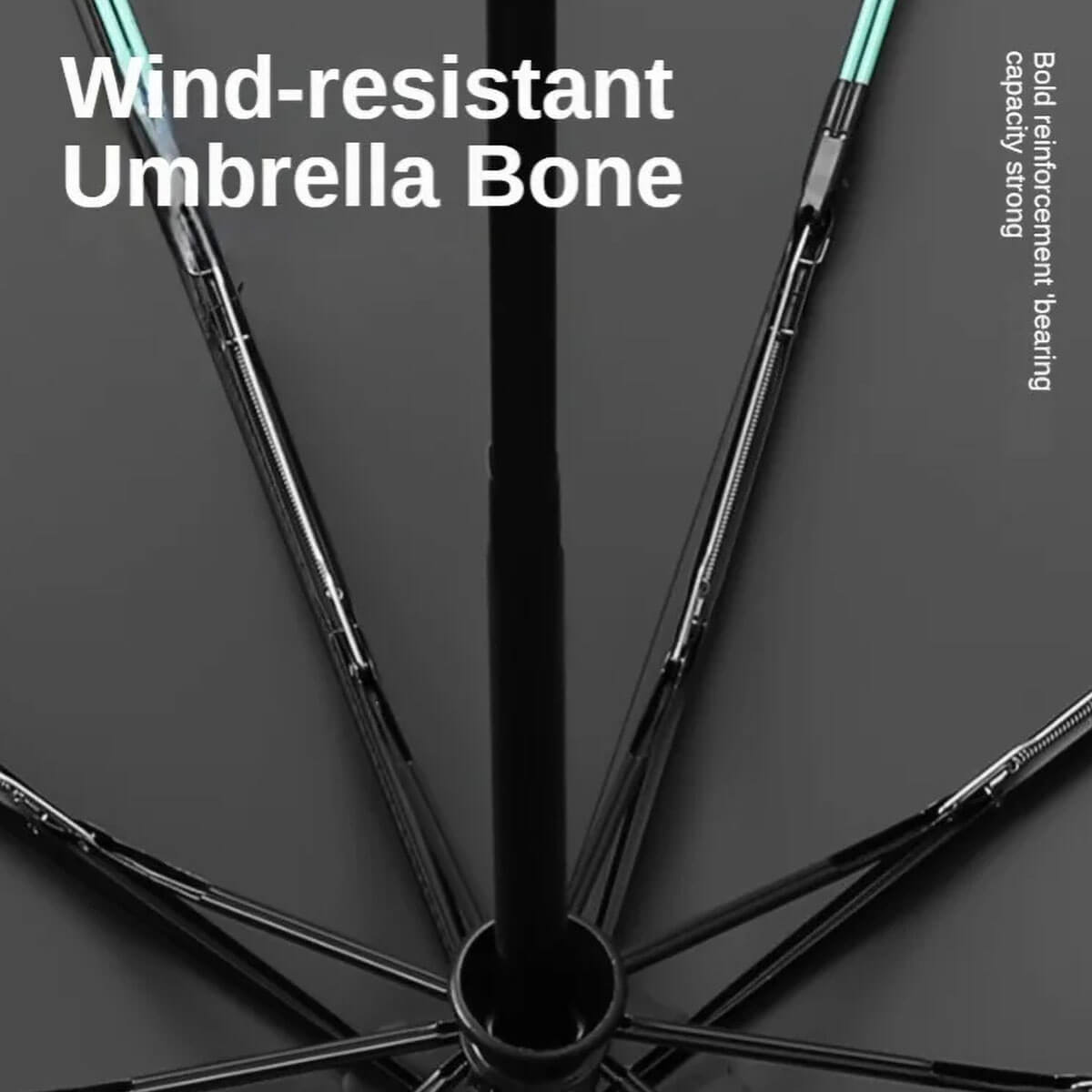 Folding umbrella's 10-panel design showcasing superior wind resistance