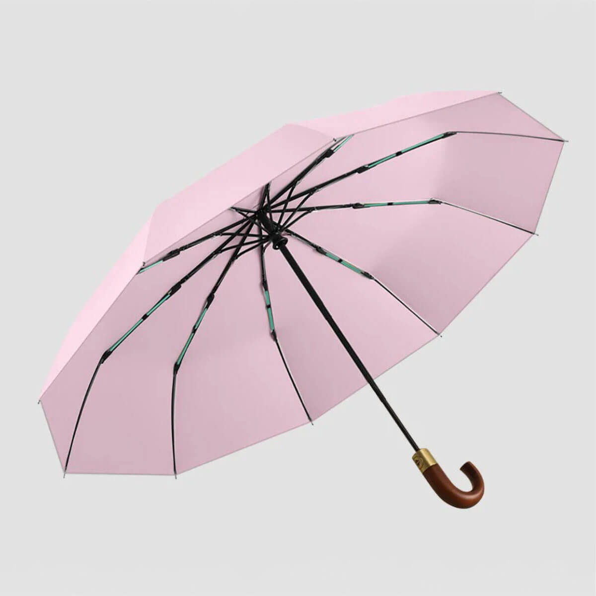 Comparison of opened and closed 25-inch Pink folding umbrella