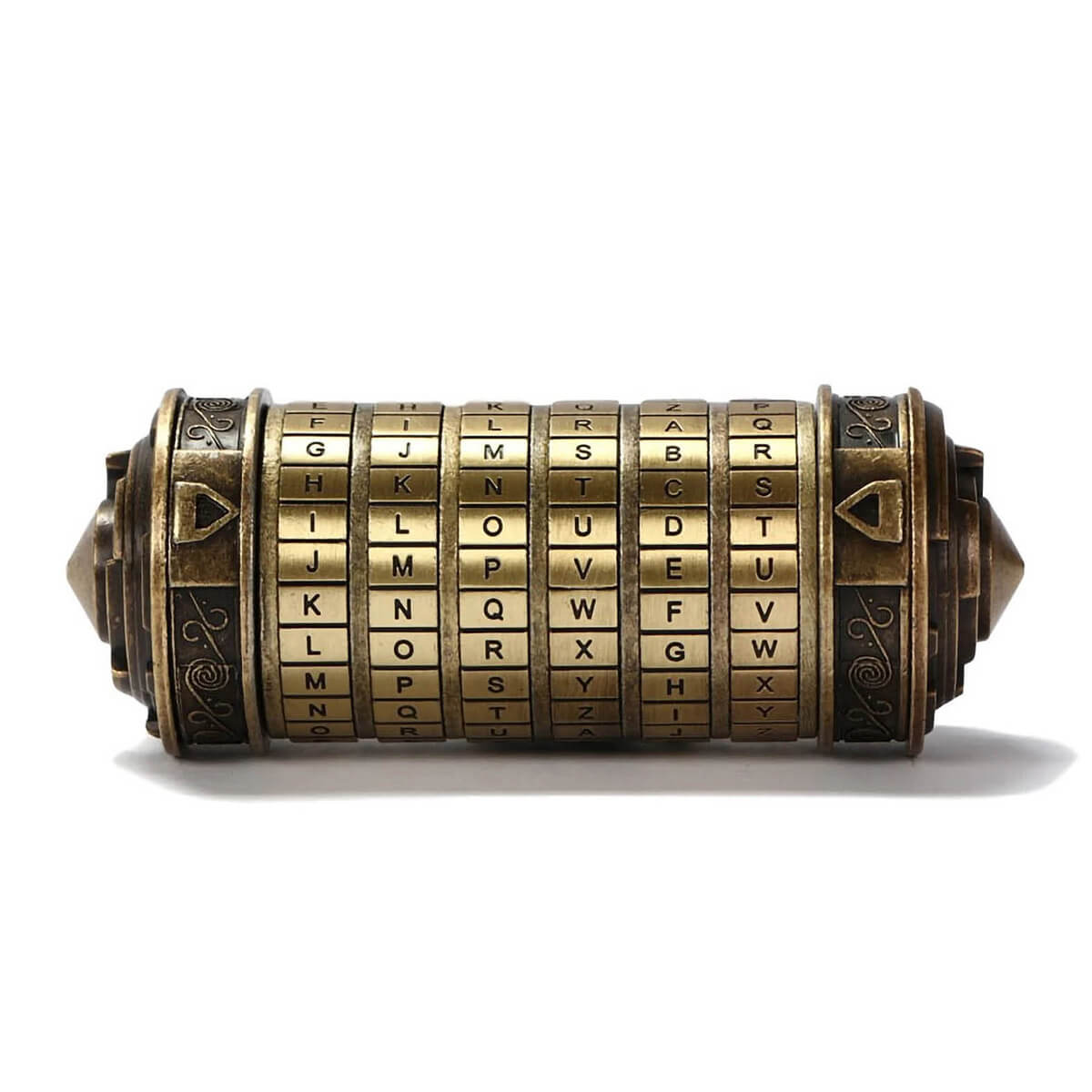 Enigmatic Da Vinci Cryptex Lock with intricate metal detailing