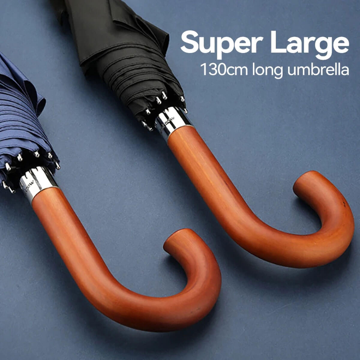 Extra large umbrella fully opened, showcasing 51-inch diameter