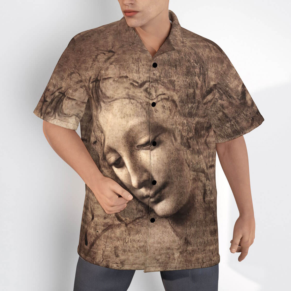 Back view of Head of a Woman by Leonardo da Vinci Shirt showcasing full drawing