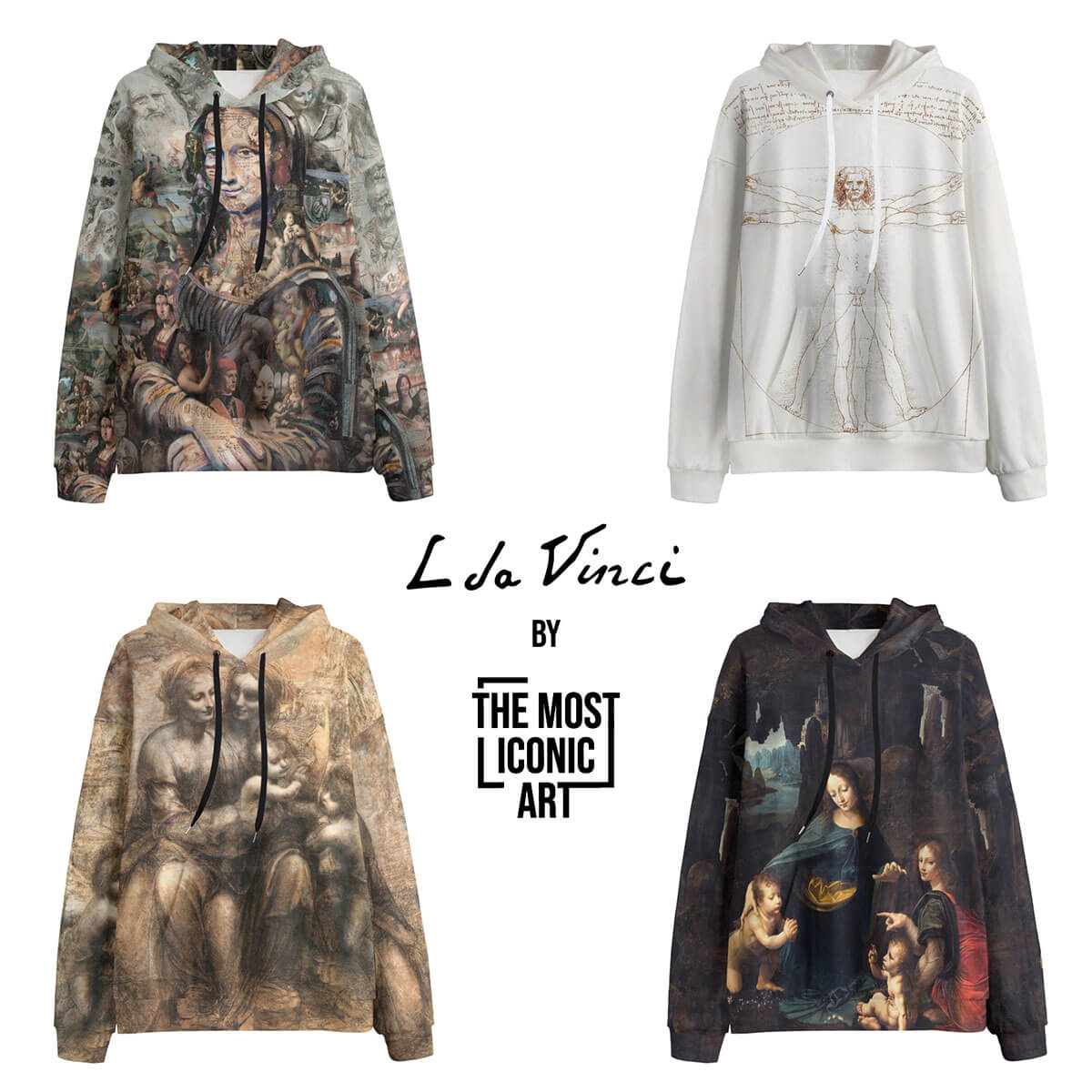 Unisex Hoodies showcasing Leonardo Da Vinci's iconic drawings