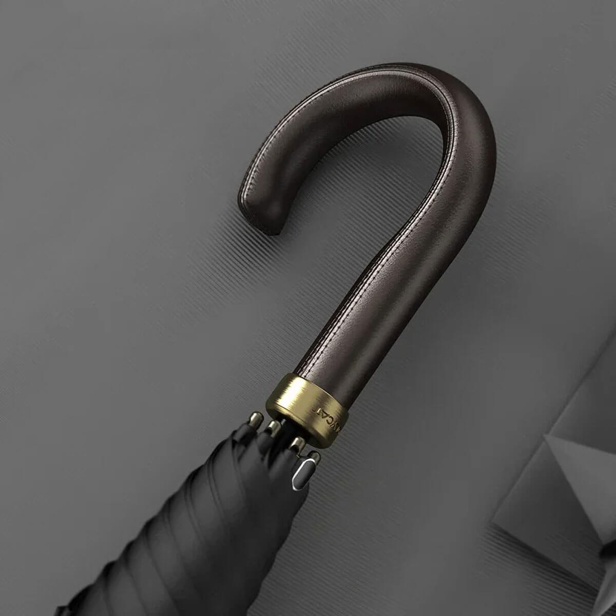 Luxurious long umbrella with a genuine leather handle