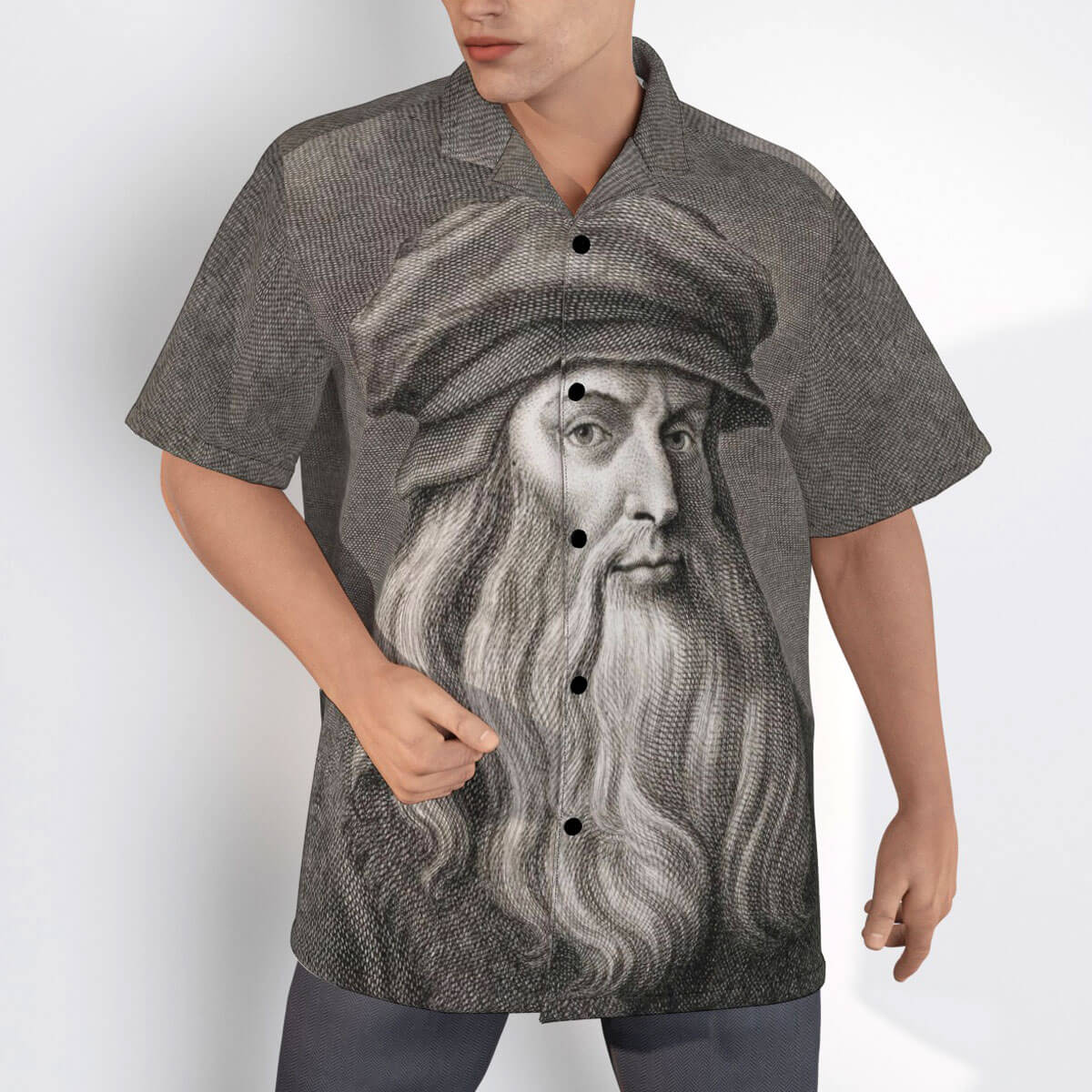 Back view of Leonardo da Vinci Hawaiian shirt with Last Supper motif