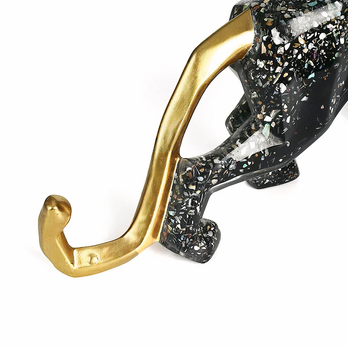 Side view of Black and Gold Leopard Sculpture showcasing intricate details