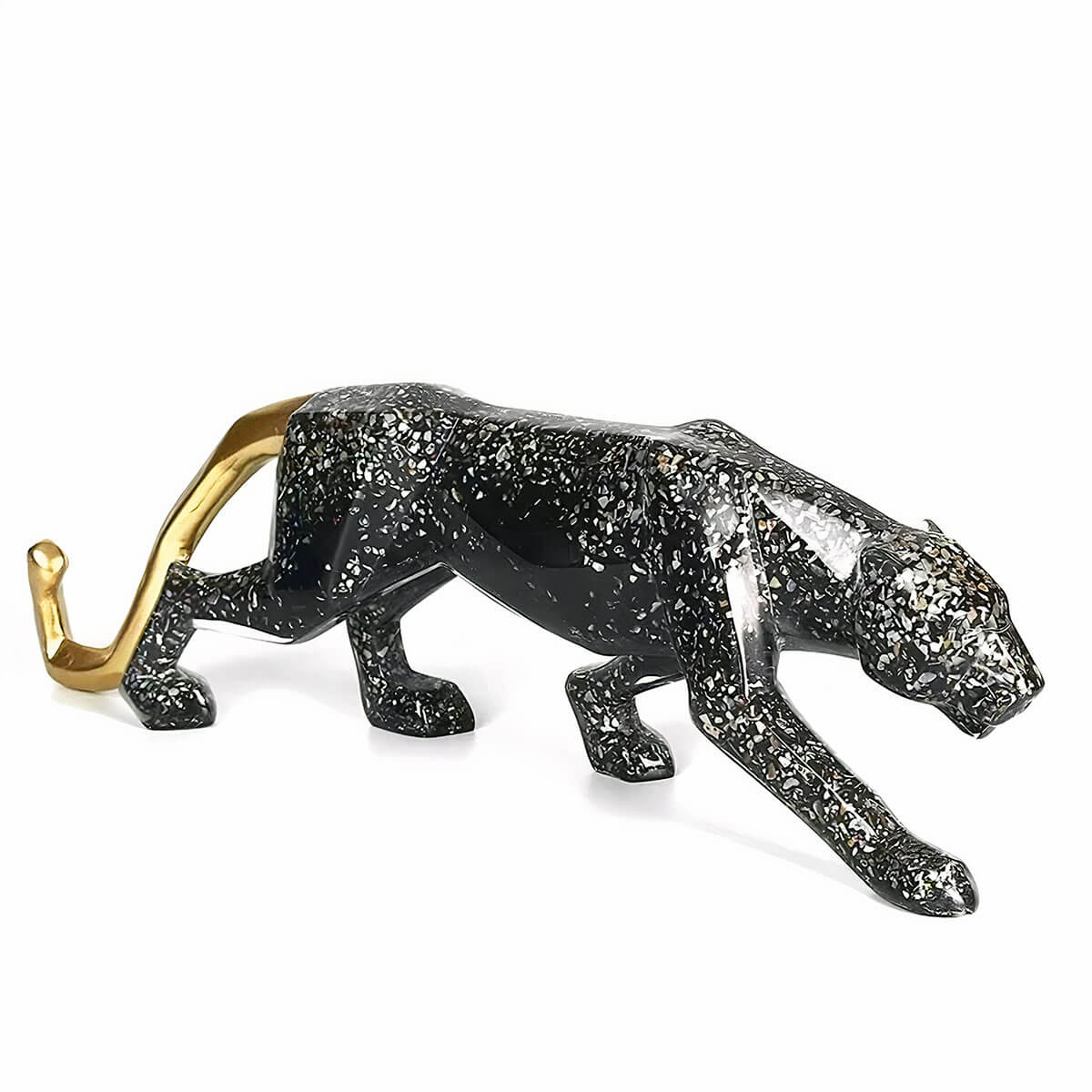 Close-up of Golden Tail on Black Leopard Sculpture - modern art decor