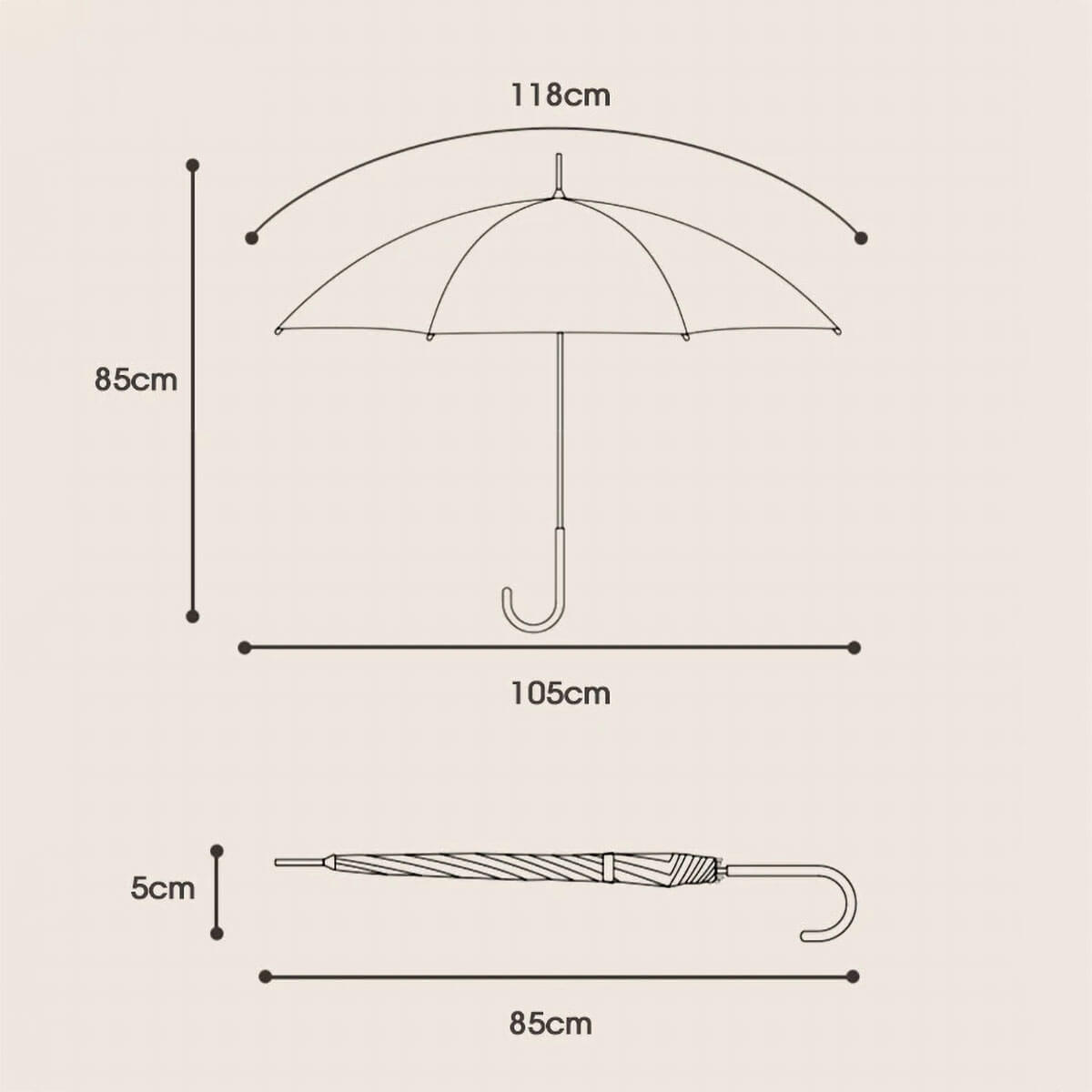 Luxury umbrella with leather handle open indoors to display full 41.33" diameter