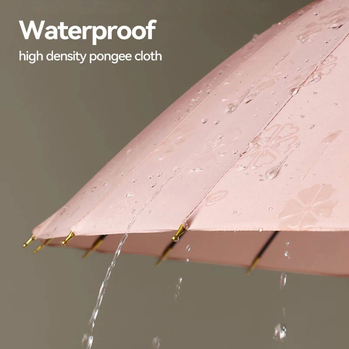 Detail of windproof fiberglass frame on luxury umbrella for stylish ladies