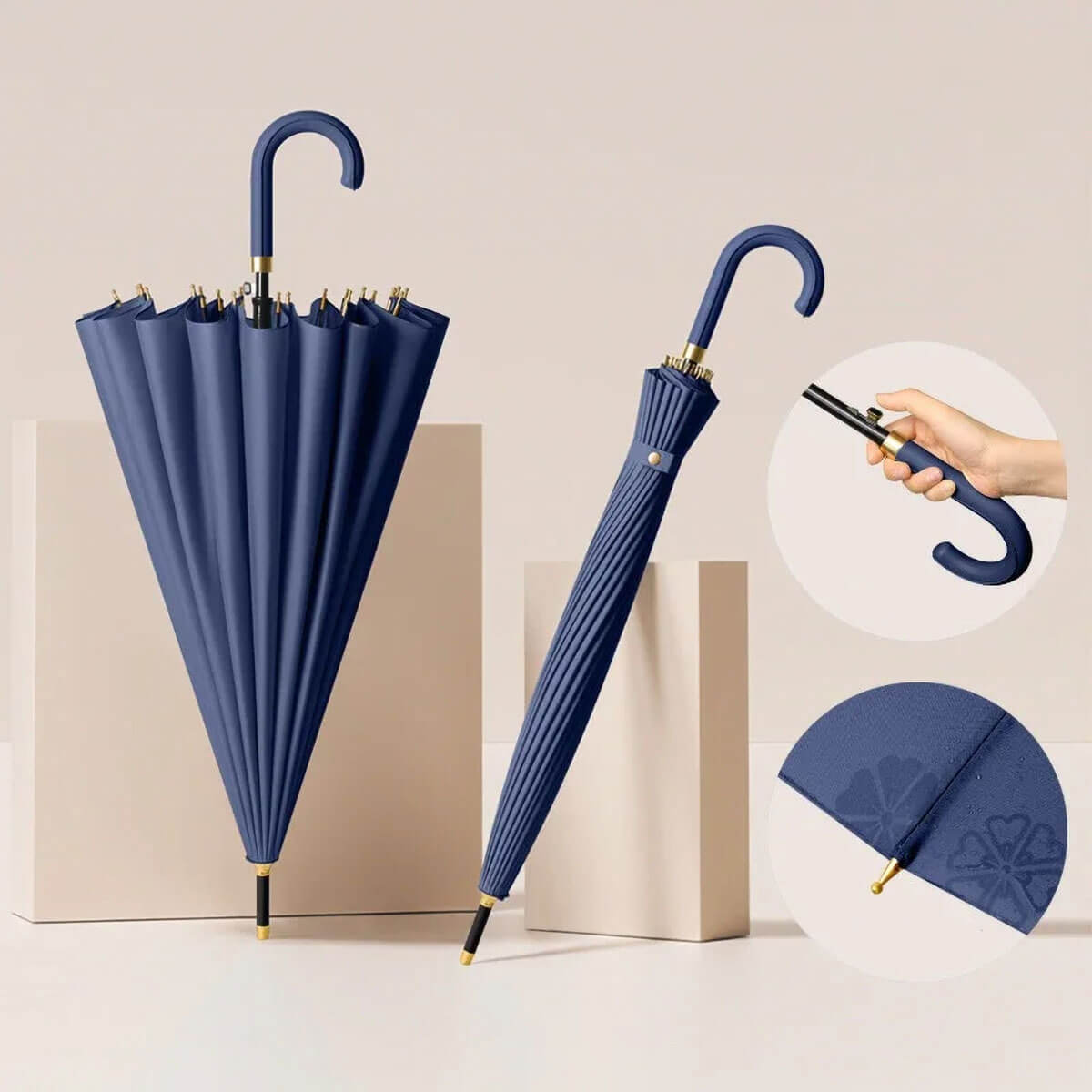 Closeup of luxury umbrella's tip showing durable construction and design