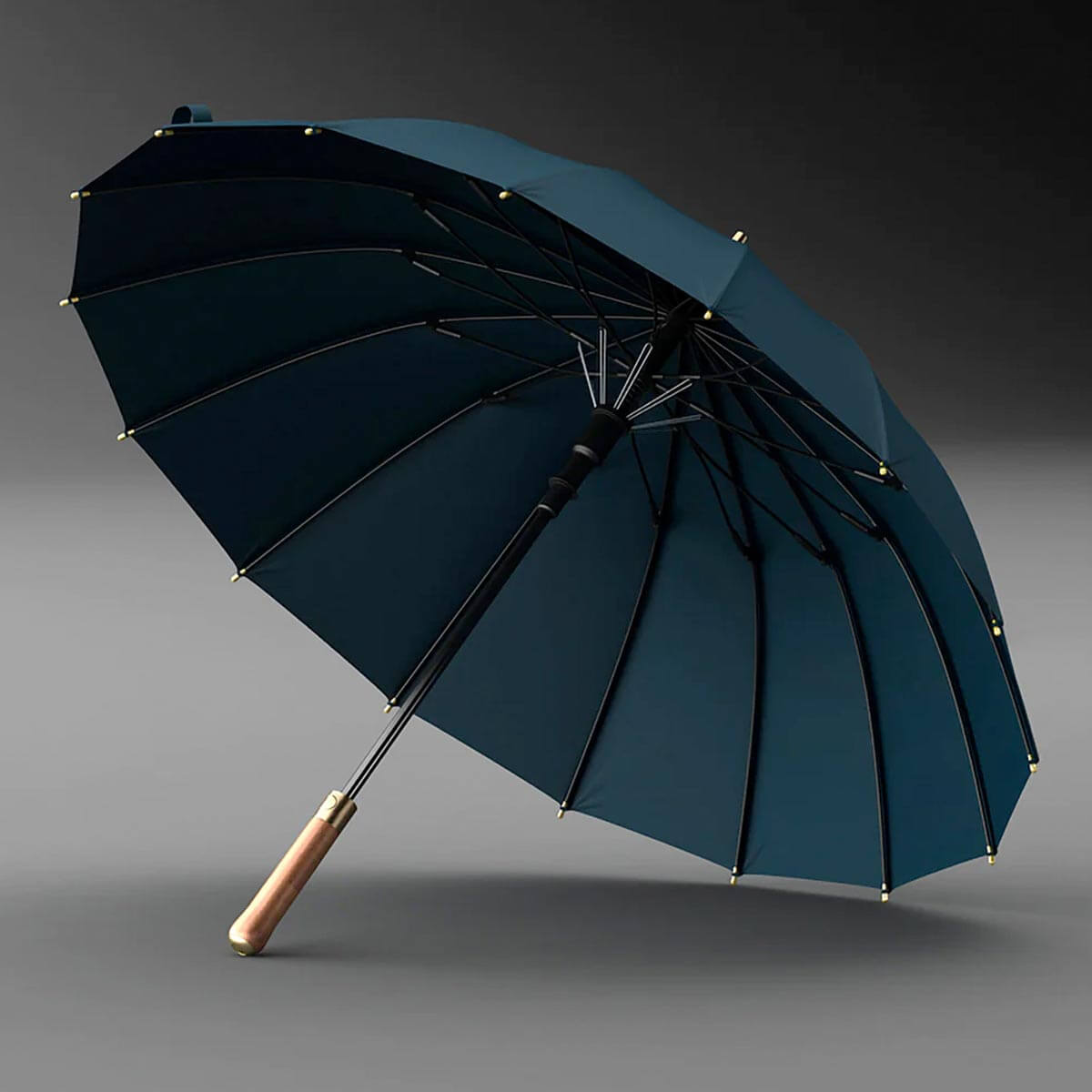 Elegant Wood Handle Navy Umbrella