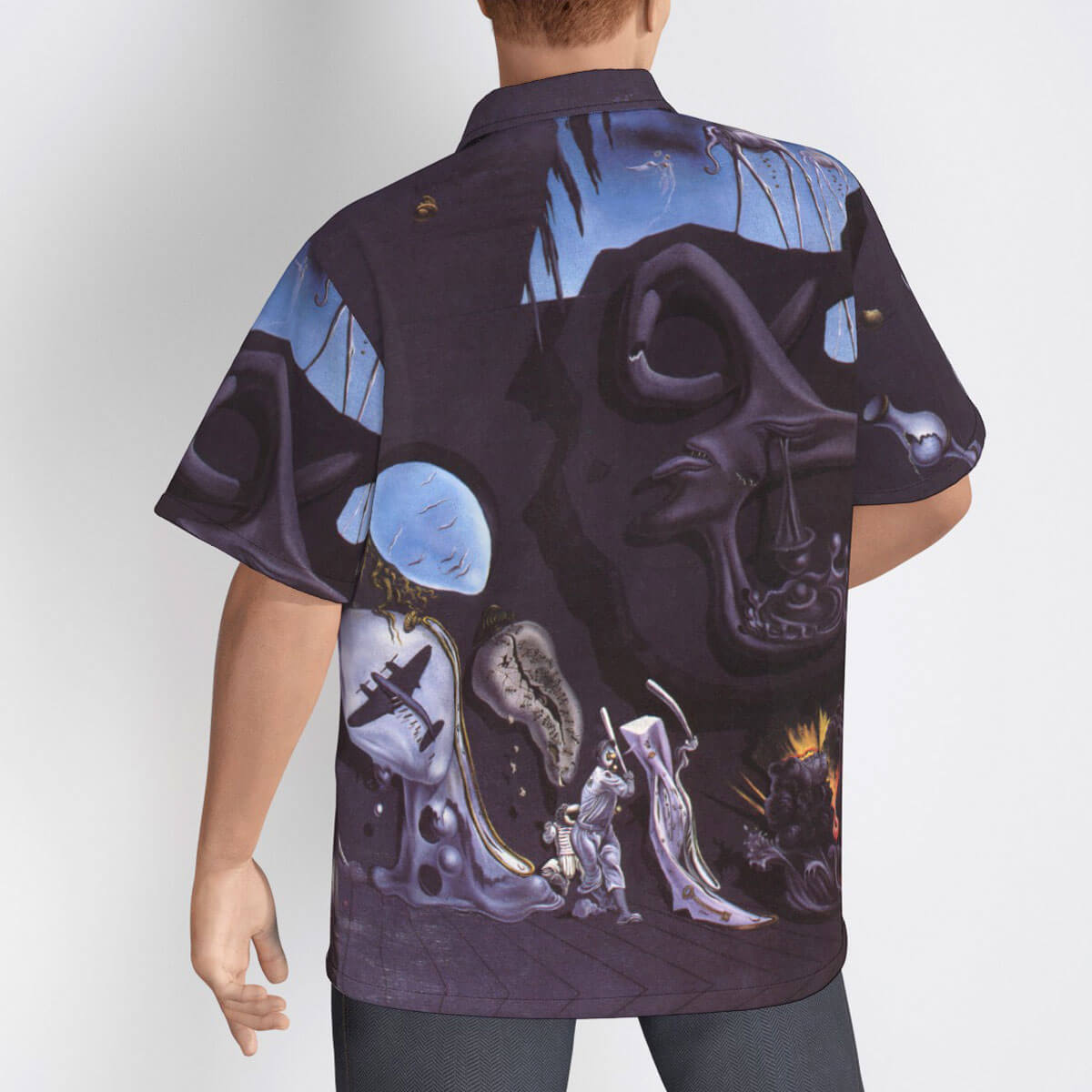 Back of Hawaiian shirt showcasing Dali's atomic period artwork