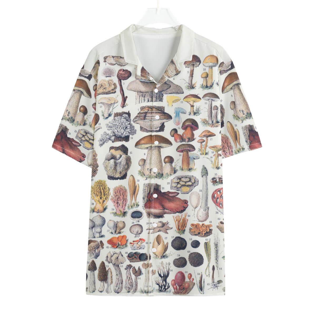 Mushroom Types Hawaiian Shirt featuring diverse fungi species worn by nature enthusiast
