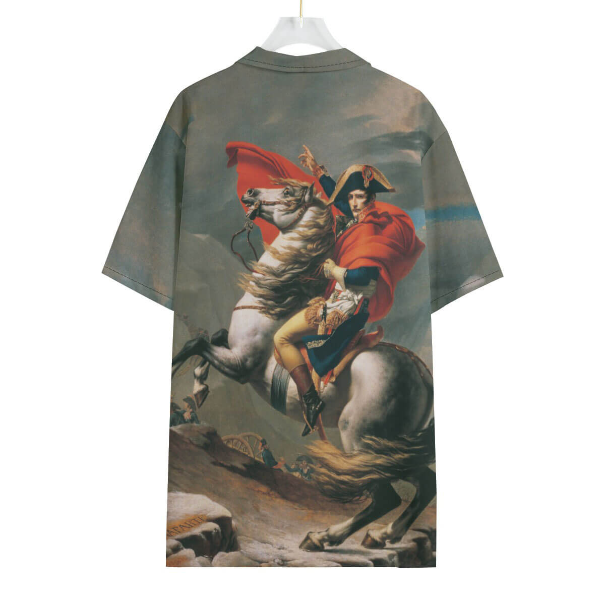 Man wearing Napoleon-inspired art Hawaiian shirt