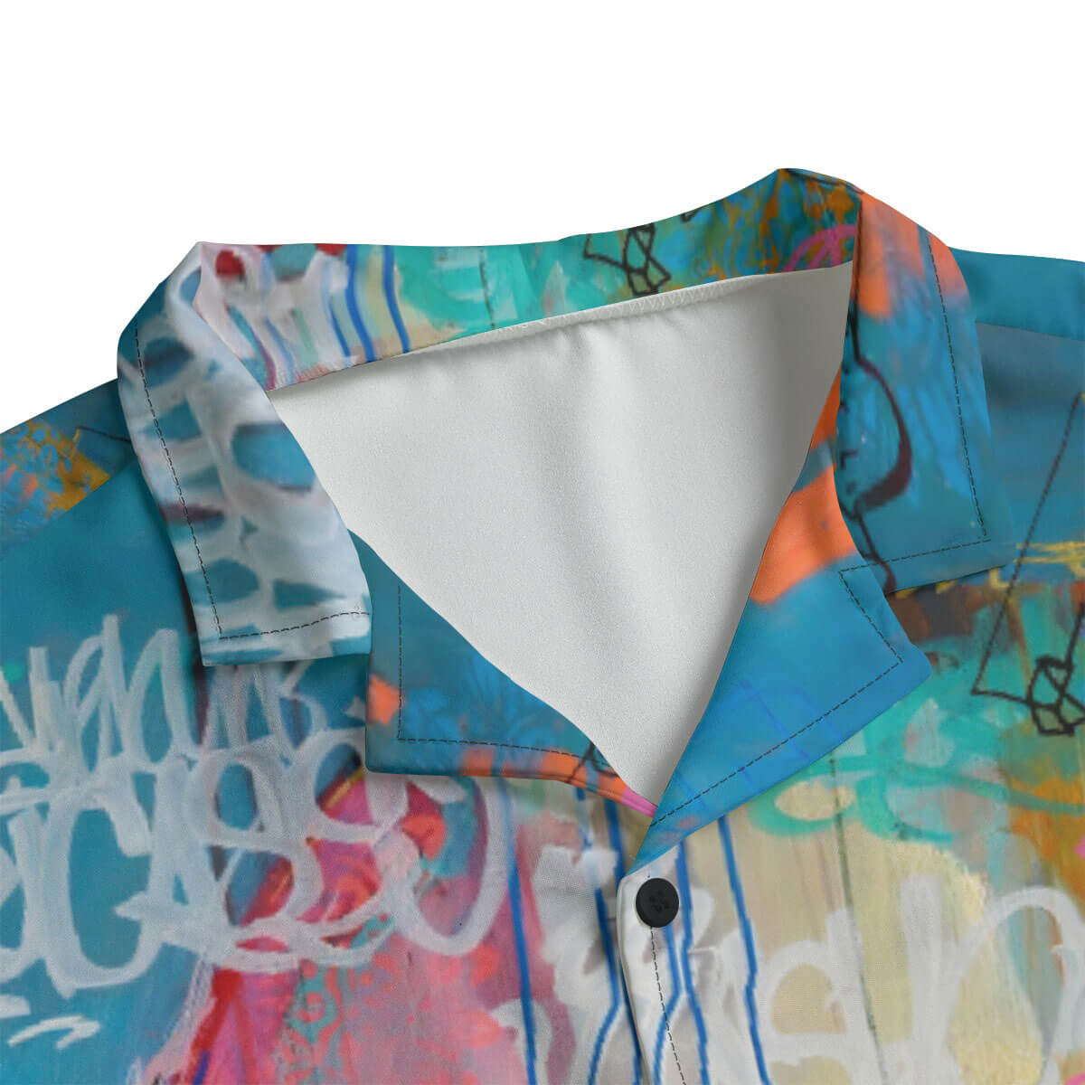 Colorful Cubist art on unique Hawaiian shirt inspired by Picasso