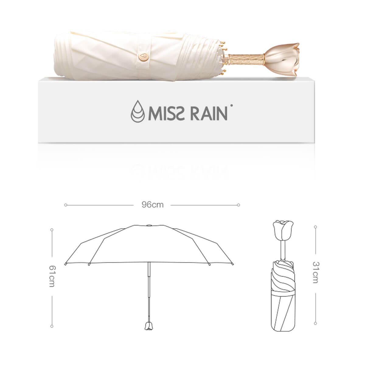 Paraguas elegante de lujo para mujer con flor de rosa