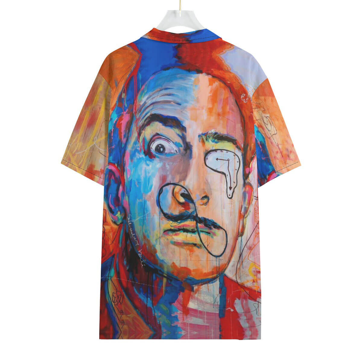 Salvador Dali Hawaiian Shirt hanging on display with other artistic apparel
