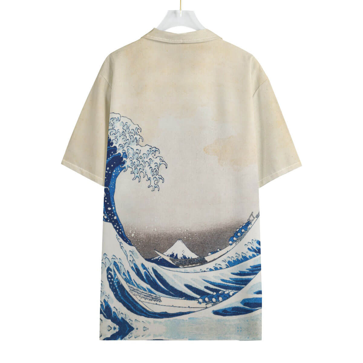 Model wearing Katsushika Hokusai Great Wave t-shirt in casual setting