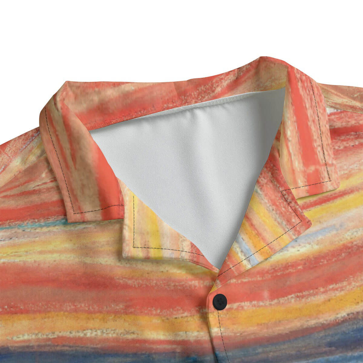 Detail of the breathable fabric and vivid colors of The Scream Hawaiian shirt