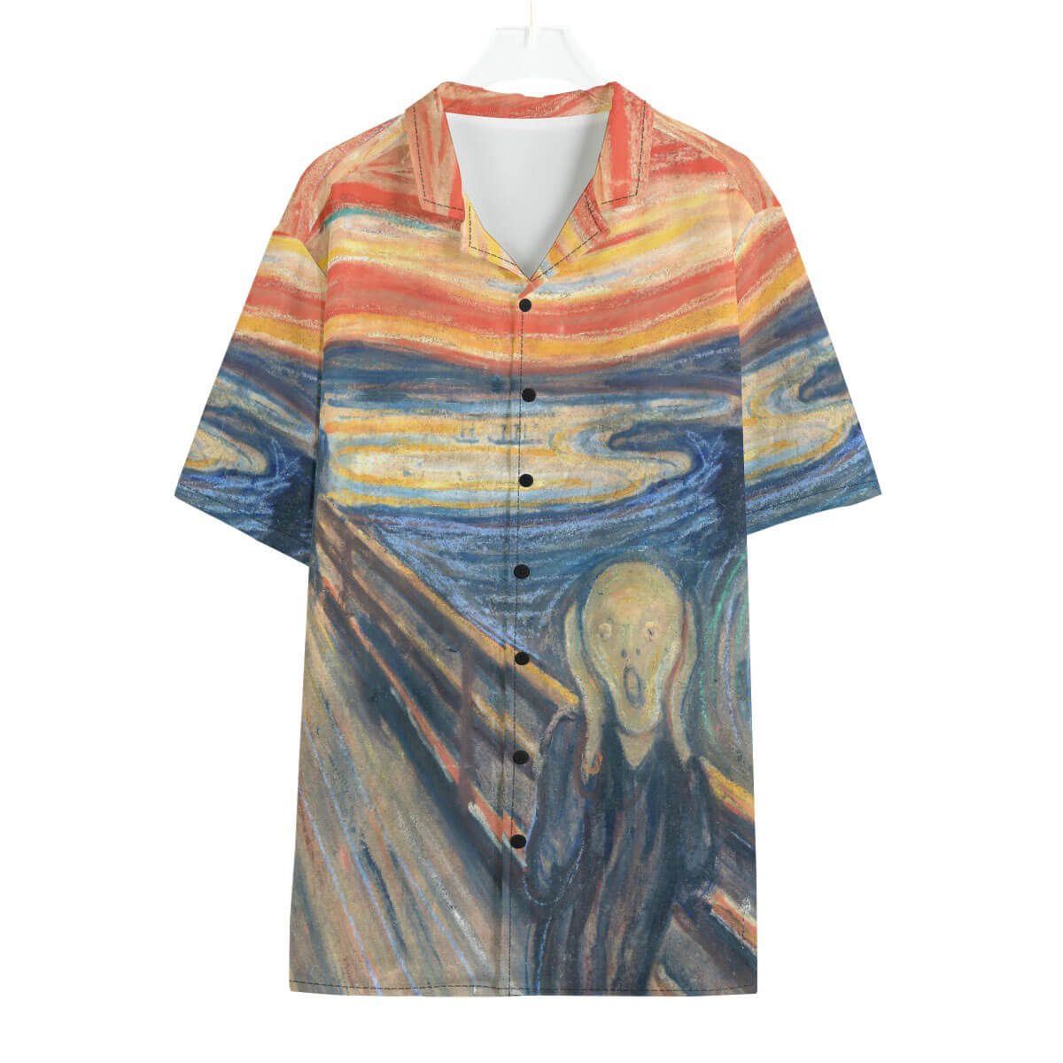 A vibrant Hawaiian shirt featuring Edvard Munch's The Scream