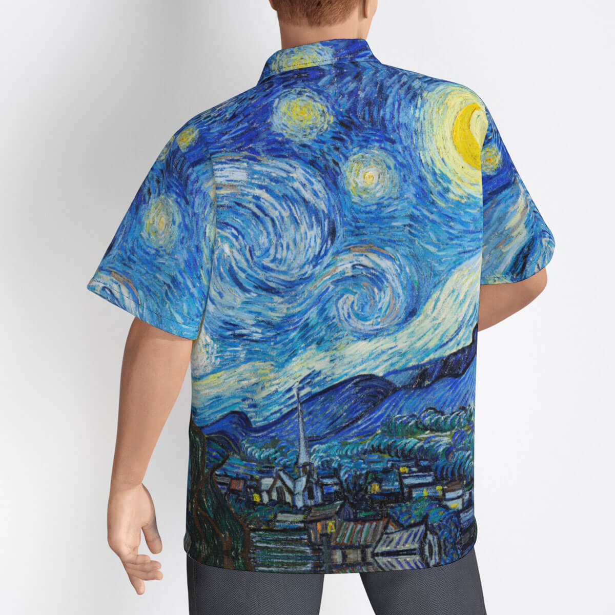 Back view of Vincent van Gogh Starry Night Hawaiian shirt