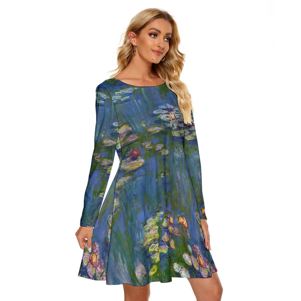Tranquil Lily Pond Dress with Floral Print