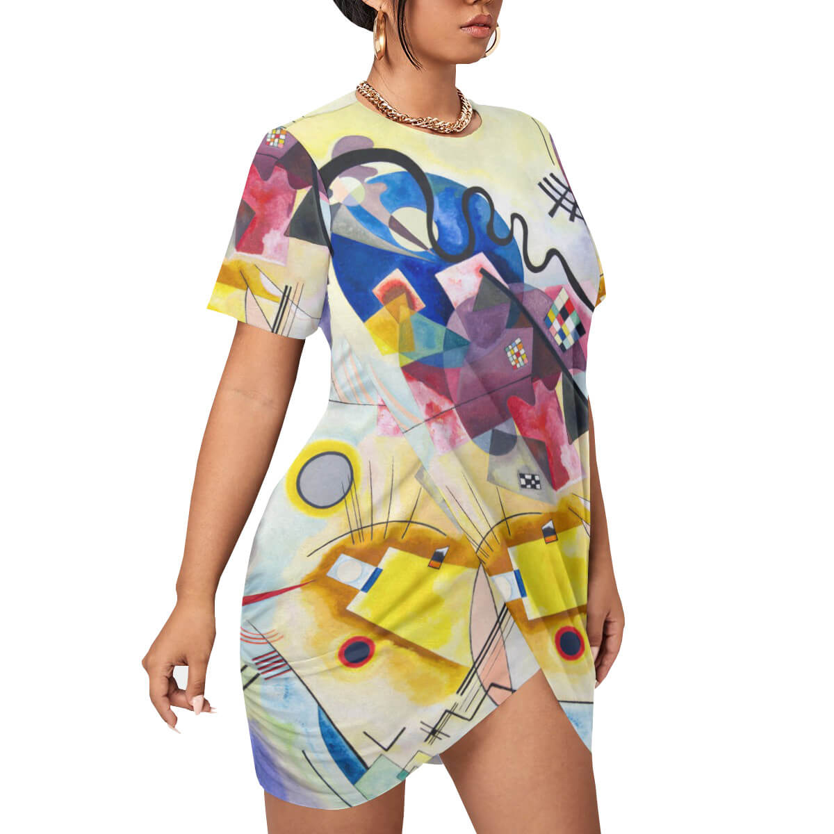 Bold and vibrant Kandinsky-inspired hem dress for women