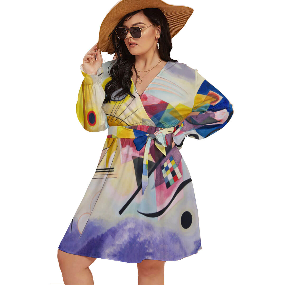 Colorful abstract waistband dress