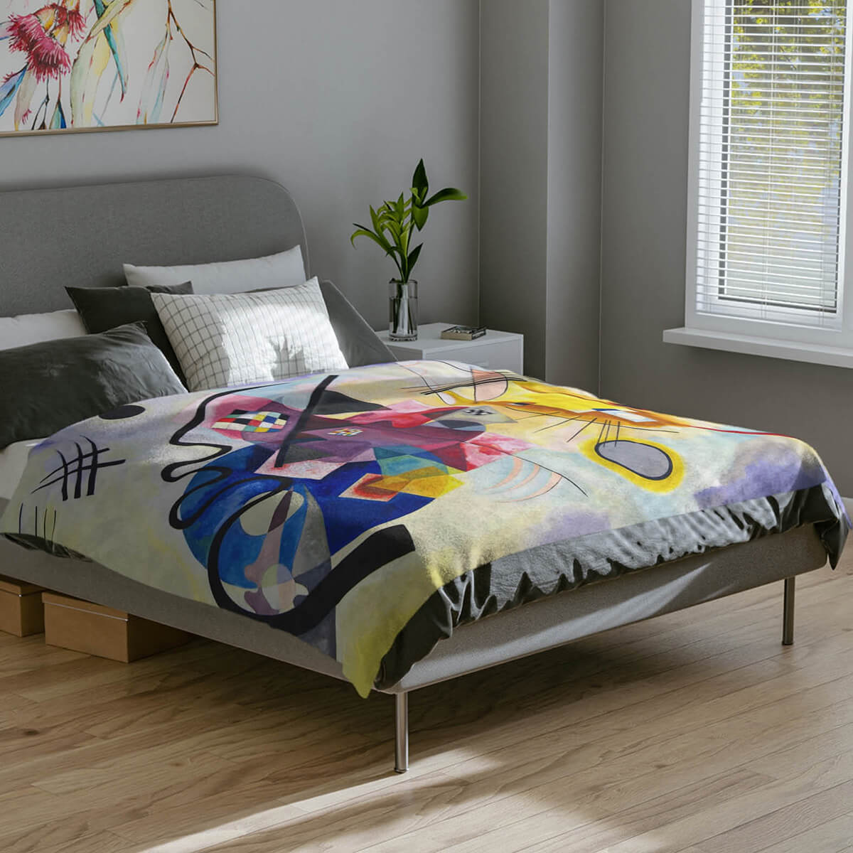 Colorful couch blanket with contemporary art pattern