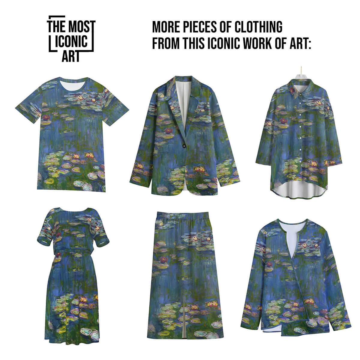 Unique top and skirt set featuring vibrant Water Lilies by Claude Monet print