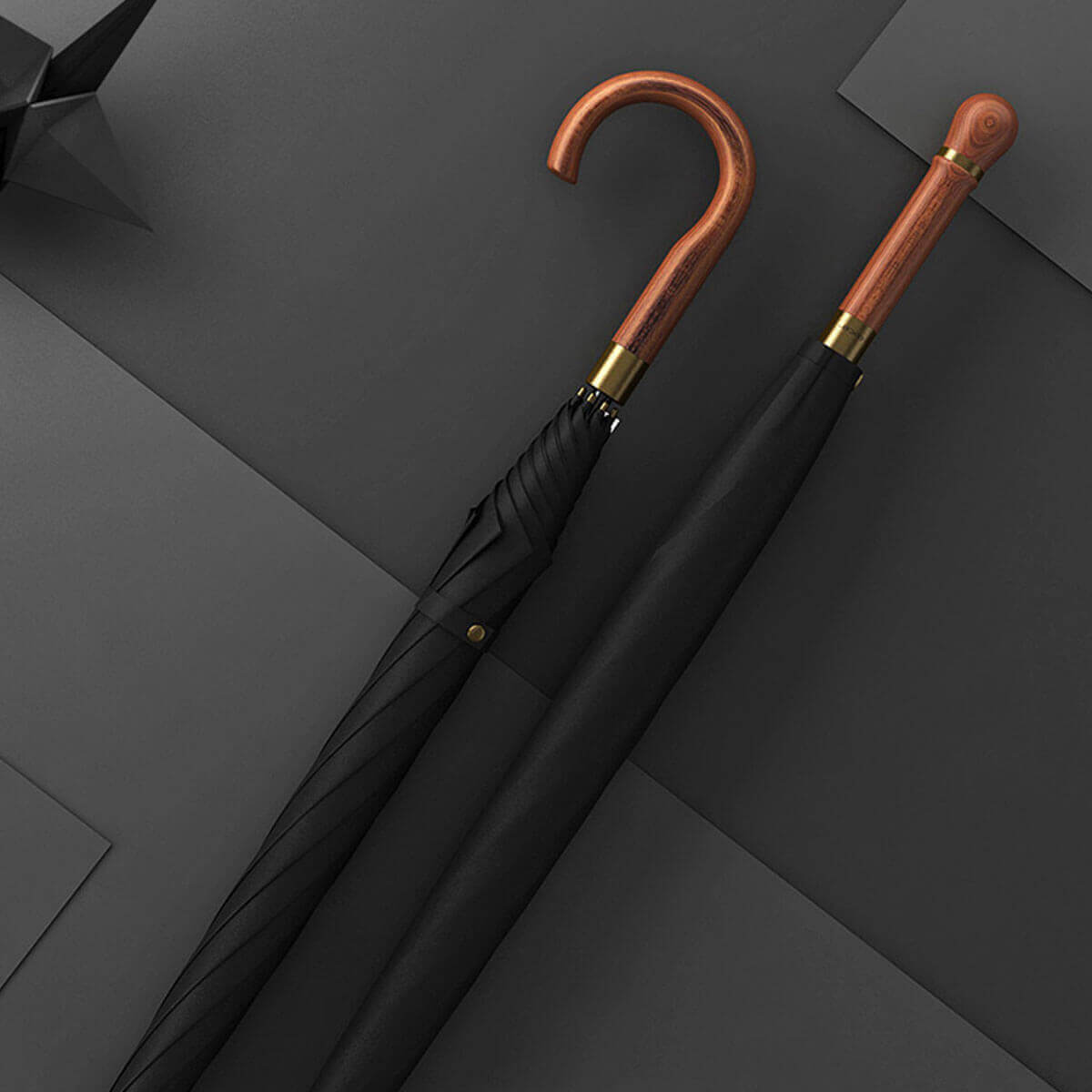 Elegant wooden handle umbrella in black