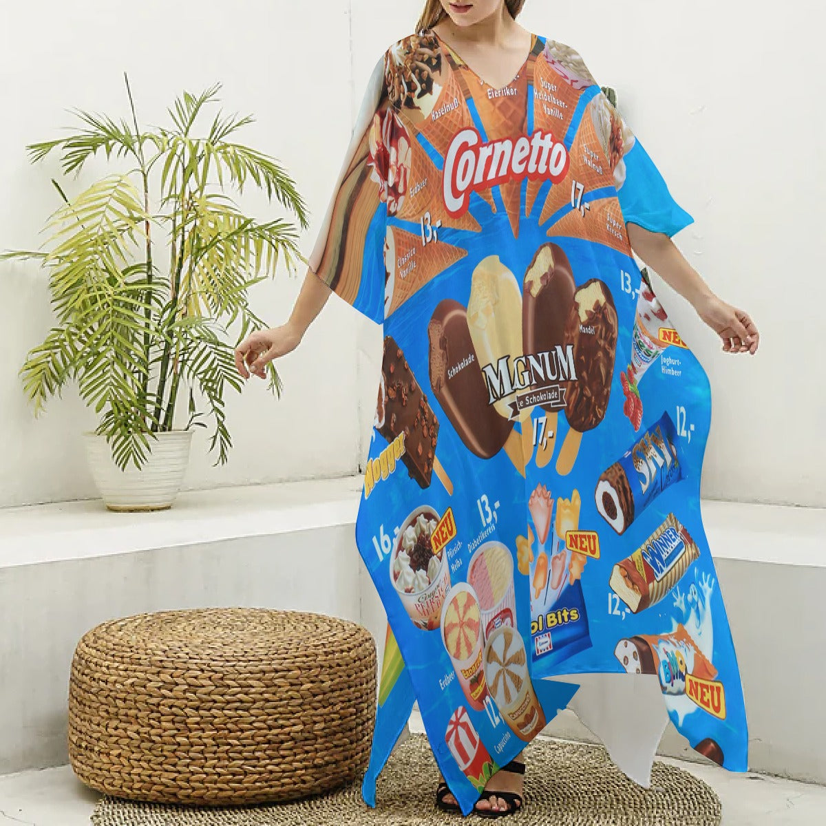 Bohemian-style kaftan robe with whimsical ice cream pattern