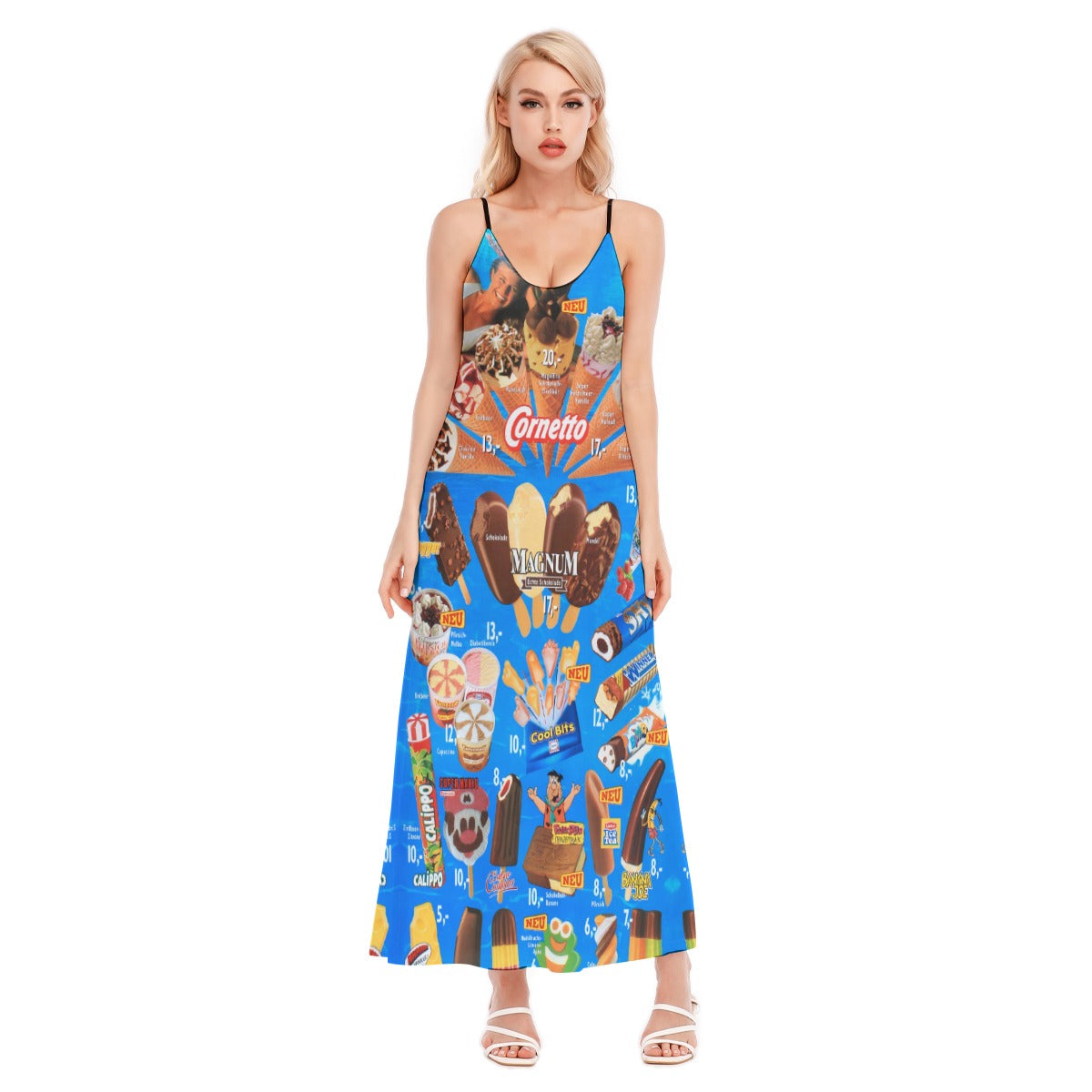 Vibrant ice cream print women's sling dress