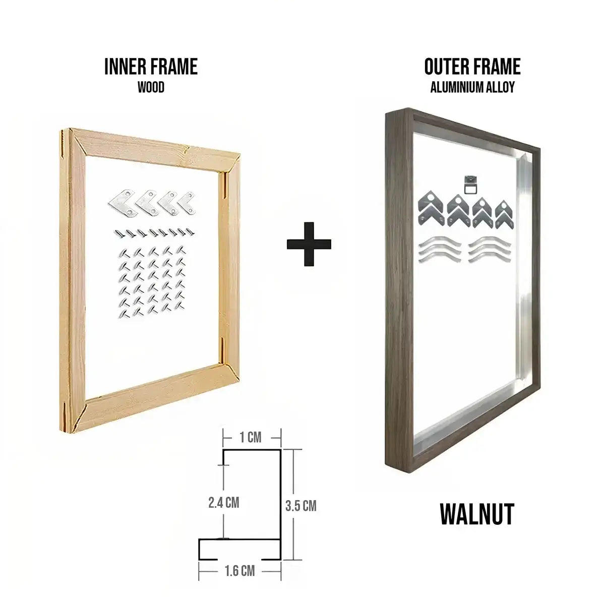 Aluminum Frames with Inner Frames - 8 colors - Walnut / 20x30 cm - Frames