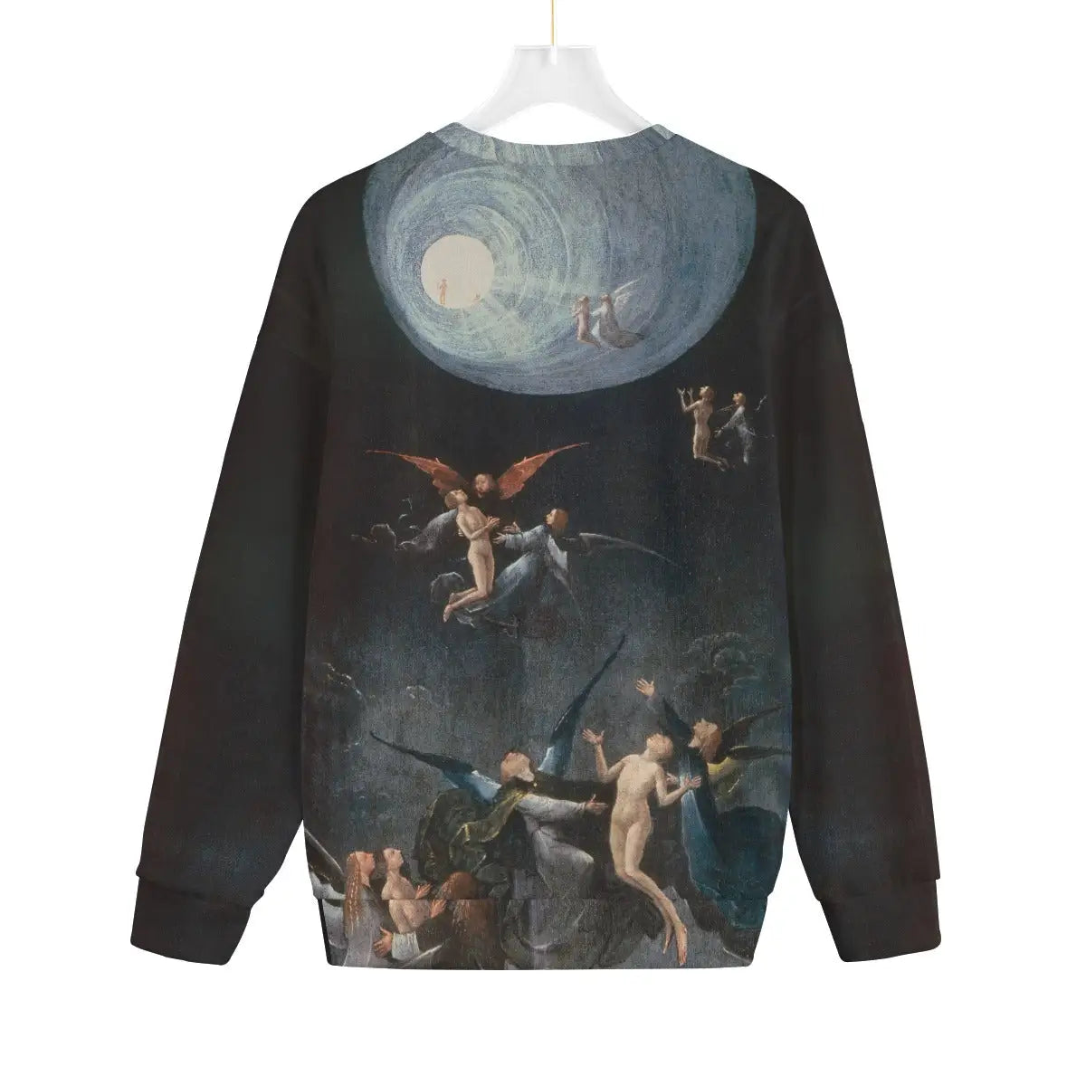 Back view of Ascent of the Blessed sweater showing full artwork