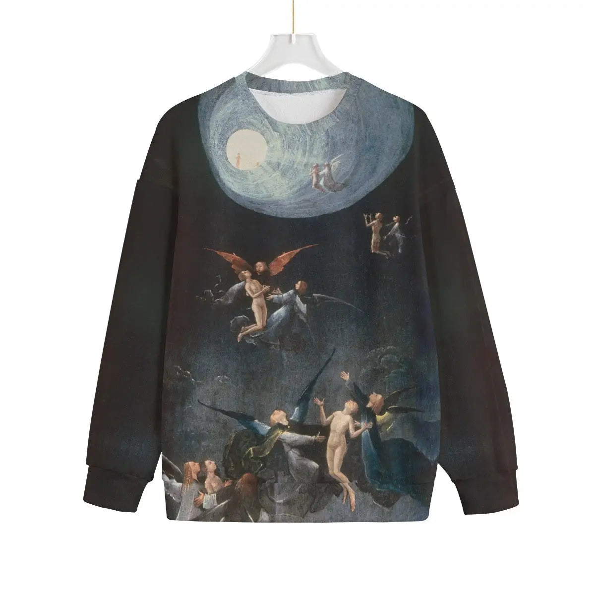 Ascent of the Blessed by Hieronymus Bosch Sweater showing full front design with souls ascending to heaven