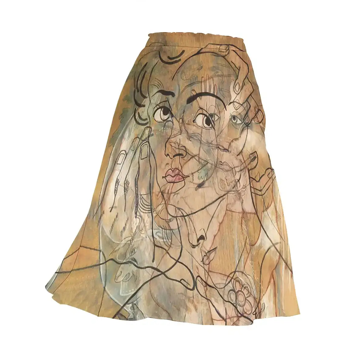 The Atrata skirt fabric movement captured mid-twirl showing how the recycled polyester chiffon flows while displaying the full circular view of Picabia's abstract design.