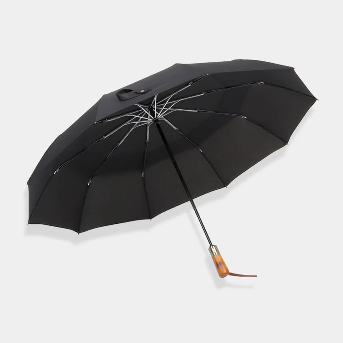 Automatic open mechanism of folding umbrella with wooden handle