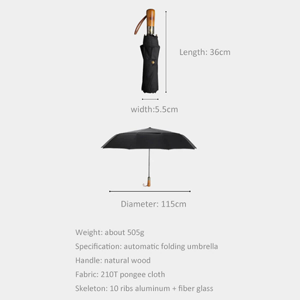 Automatic opening mechanism of umbrella with luxury wooden style