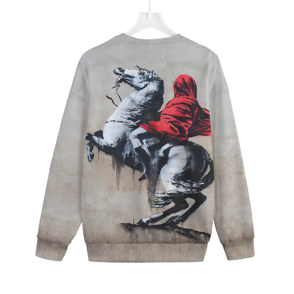 Back view of artistic Banksy Napoleon Paris Sweater in premium Hacci Fleece material