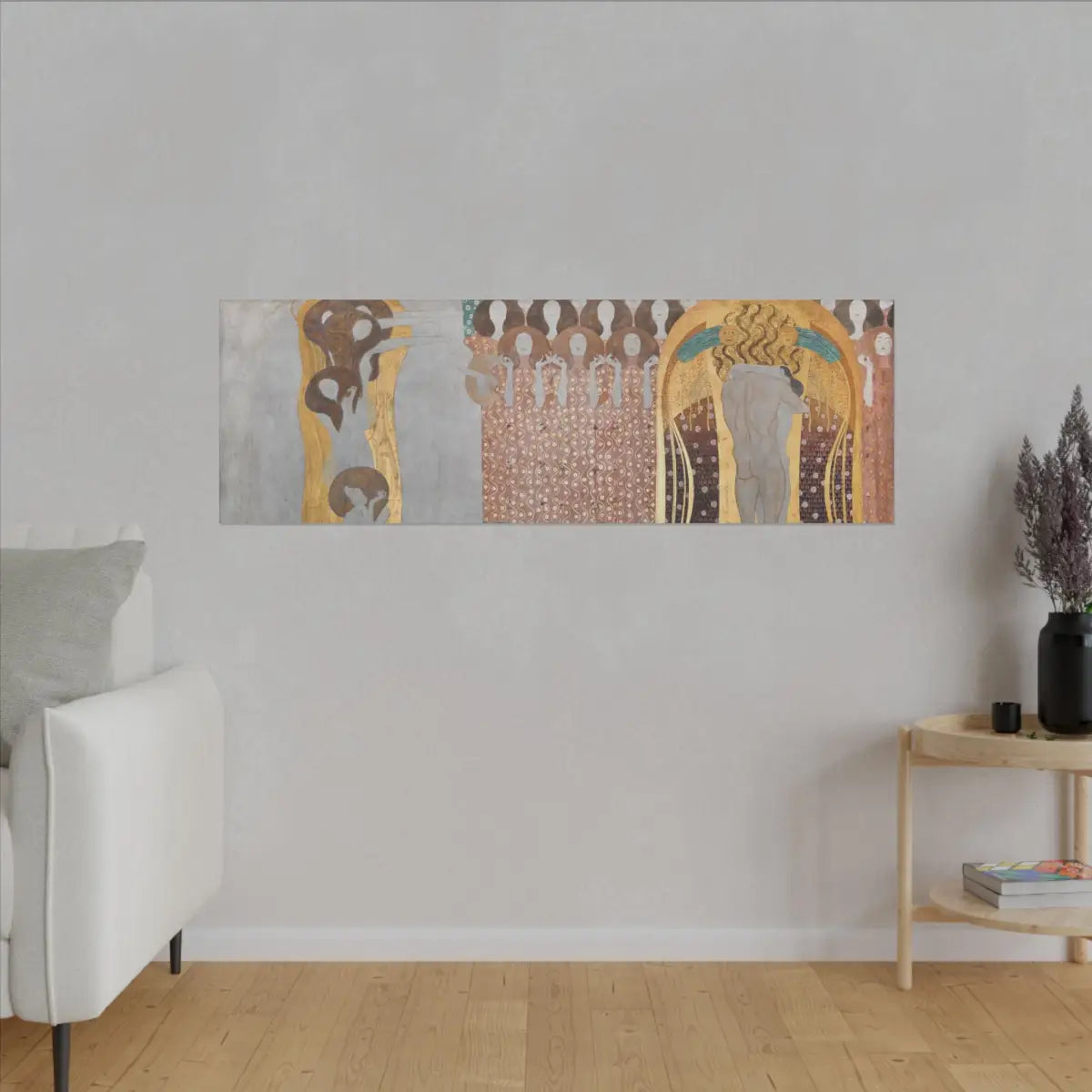 The Arts, Paradise Choir, and Embracement sections of Klimt's Beethoven Frieze canvas print