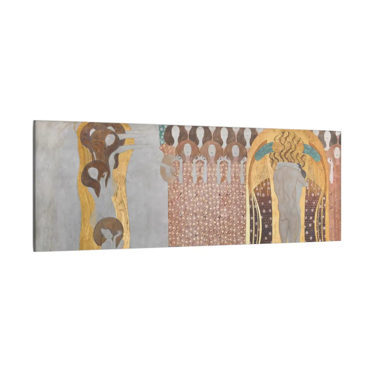 Museum-quality reproduction of Klimt's 1902 Beethoven Frieze panel on stretched canvas