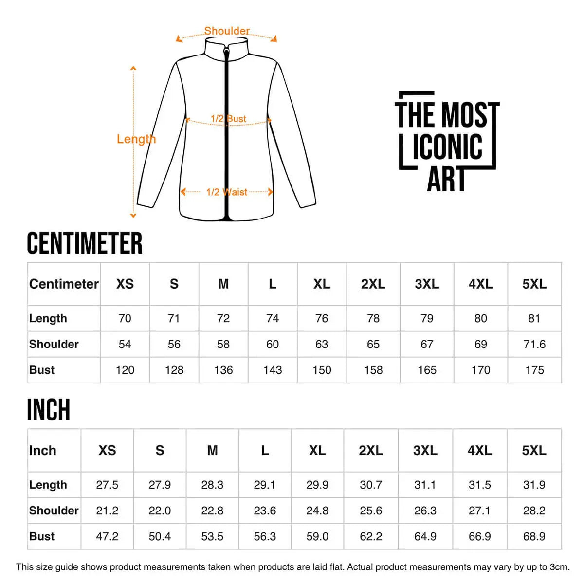 Size Chart Art Jackets from The Most Iconic Art