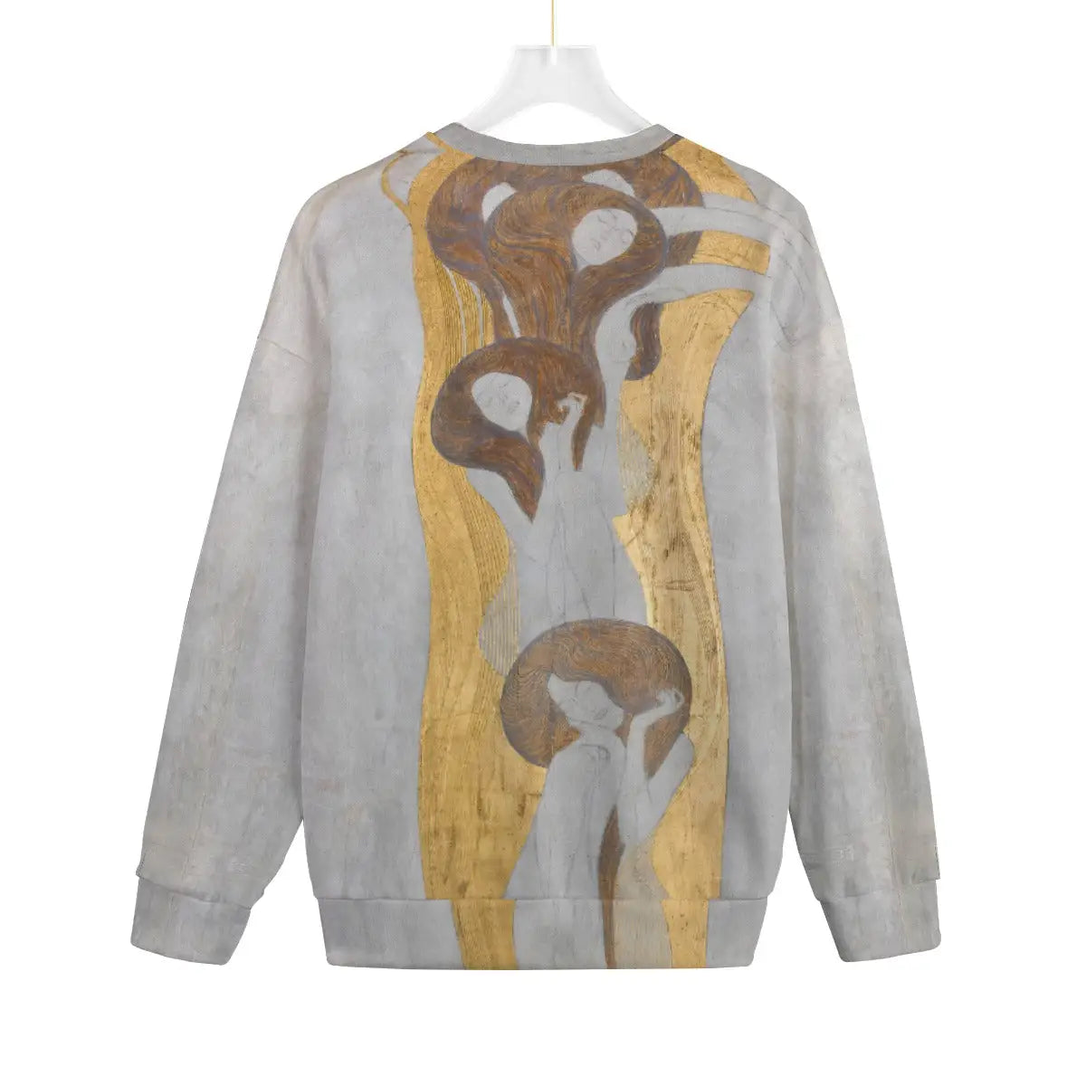 Beethoven Frieze sweater back view featuring Klimt's artwork on premium Hacci Fleece