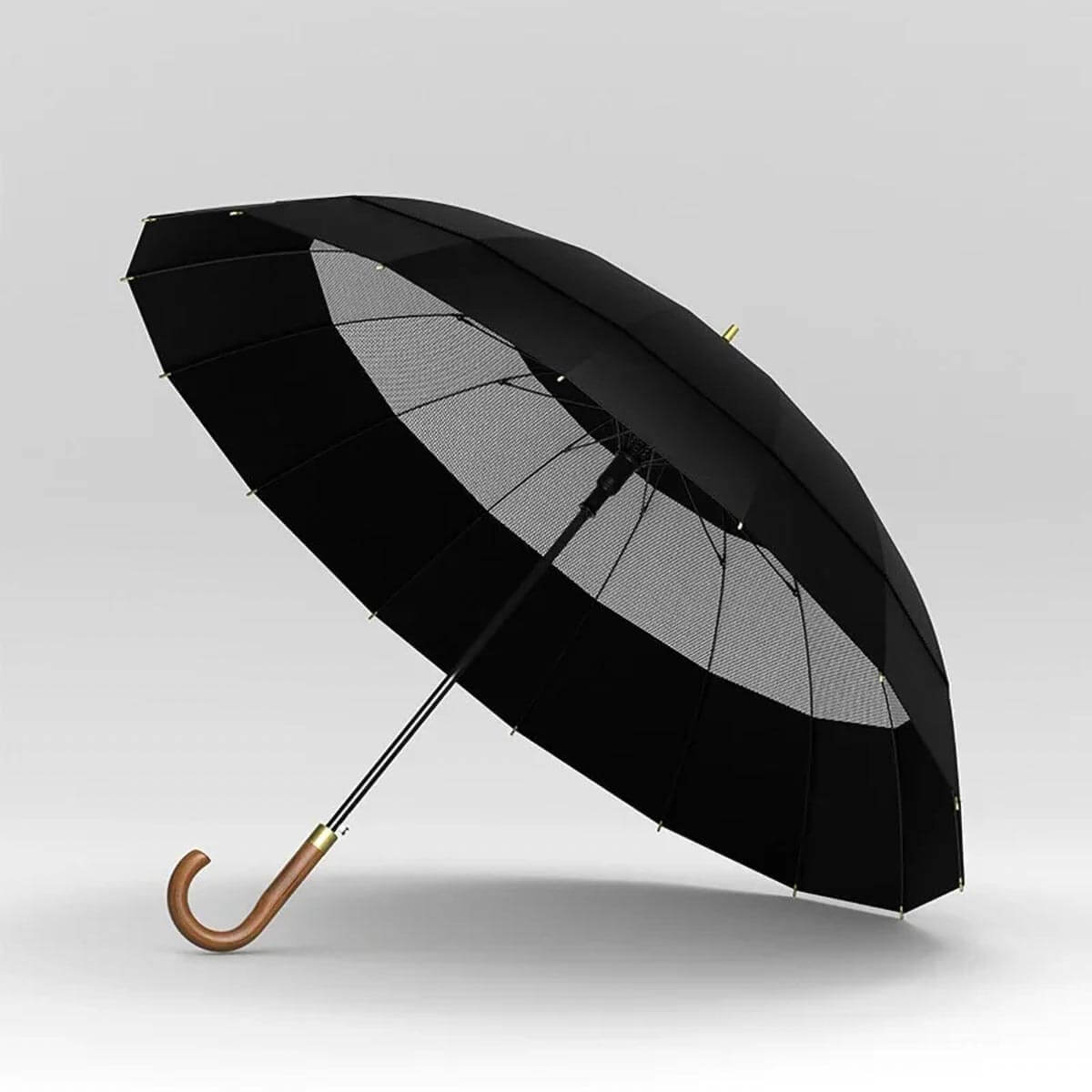 Demonstration of automatic button switch on large umbrella