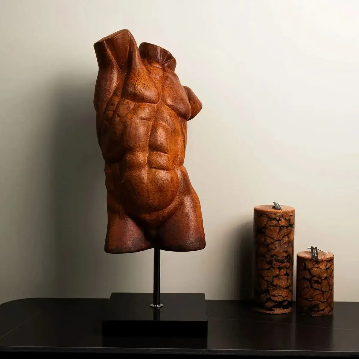 Side profile of brown Body of Work Art Sculpture showing elegant curves